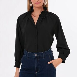 NEW Tuckernuck Pomander Place Harlee Blouse Black Size Small ruffle seersucker